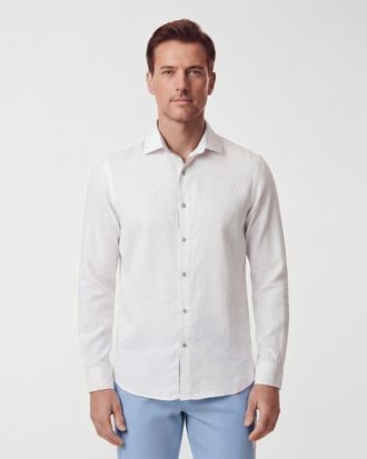 Lords of Harlech Linen Long Sleeve Shirt in White at Nordstrom, Size Xx-Large