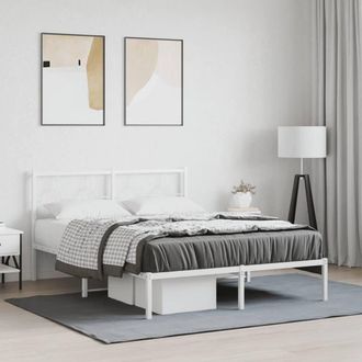 Berkfield Home Metal Bed Frame without Mattress with Headboard White 140x200cm | Size: 140x200 cm