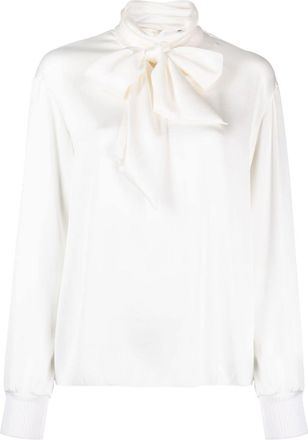 Ralph Lauren Collection pussy-bow satin-finish top - women - Silk/Spandex/Elastane - 12 - White