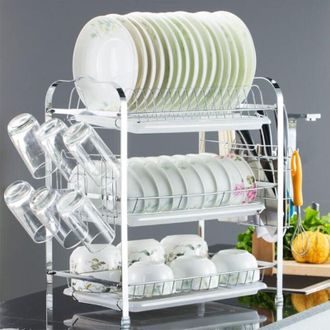OEM &Eacute;gouttoir &Agrave; Vaisselle - 3 Niveaux - Acier Chrom&eacute; - Pour Cuisine Comptoir - 42 X 25 X 49 Cm - 1 Pi&egrave;ce