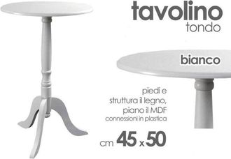 Trade Shop Trade Shop Traesio - Kaela - Tavolo Tavolino 50x45cm Legno Tondo Bianco Moderno Classico Shabby Chic 689307