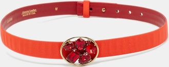 Oscar De La Renta Oscar De La Renta Orange Satin Crystal Embellished Round Waist Belt