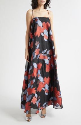 Staud Delfina Floral Jacquard Organza Evening Dress in Night Garden at Nordstrom, Size X-Small