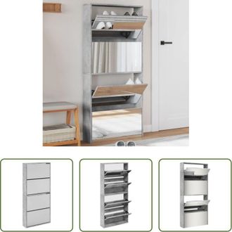 vidaXL Scarpiera con specchio - Scarpiera con Specchio a 4 Livelli Grigio Cemento 63x17x134 cm