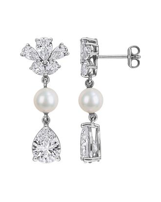 Rina Limor Silver 8.92 Ct. Tw. Lab-Grown Created White Sapphire & 6-6.5Mm Pearl Drop Earrings