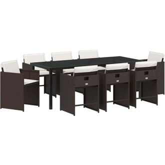 vidaXL Conjunto De Comedor De Jard&iacute;n 9 Pcs Marr&oacute;n Rat&aacute;n Sint&eacute;tico Vidaxl
