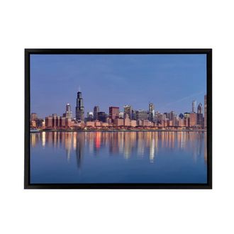 Artery8 David Schwen Chicago Sunrise Skyline Photo Framed Canvas Wall Art Print in Blue | Size: W24 x H32