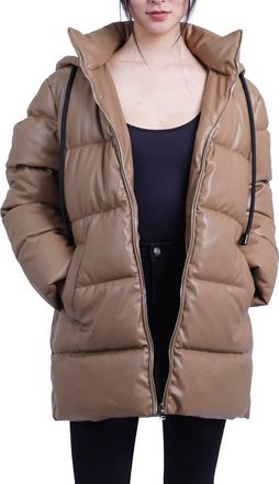 Love Token Bianka Zip Front Puffer Coat In Camel