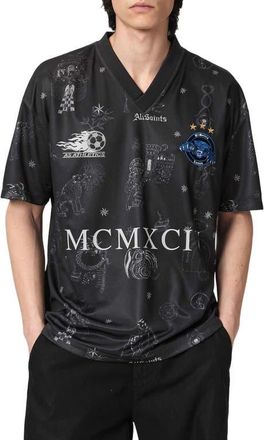 AllSaints Terra Soccer Jersey in Jet Black at Nordstrom, Size Xx-Large