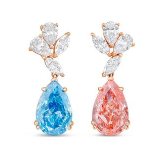 Diana M. Jewels 14kt Rose Gold 7cts Lab Grown Blue & Pink Diamond Drop Earrings
