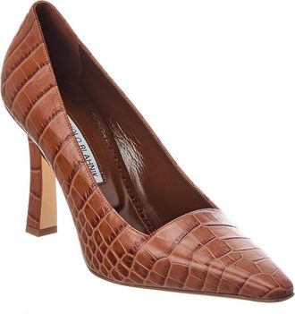 Manolo Blahnik Moira 105 Croc-Embossed Leather Pump
