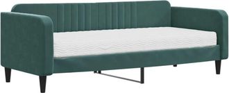 vidaXL Sof&aacute; Cama Con Colch&oacute;n Terciopelo Verde Oscuro 90x200 Cm Vidaxl