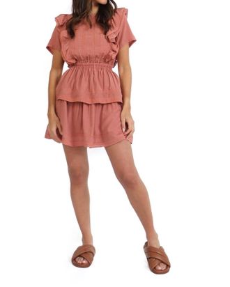 Line & Dot Ruffle Dress In Blush
