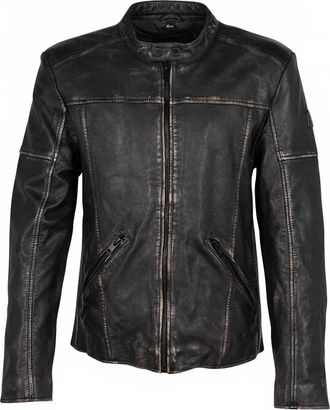 Mauritius Mens Aryn Rf Vintage Distressed Leather Jacket In Black