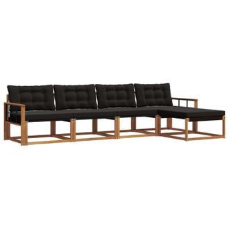 vidaXL Conjunto De Sof&aacute;s De Exterior Con Coj&iacute;n 5 Pcs Natural Y Negro Vidaxl