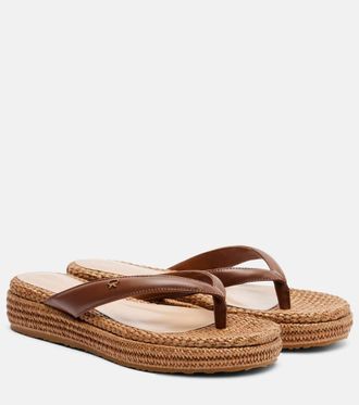 Gianvito Rossi Tahiti jute-trimmed leather platform thong sandals