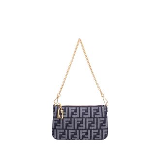 Fendi Shoulder Bags, female, Blue, Size: ONE SIZE Baguette Pouch Tessuto FF