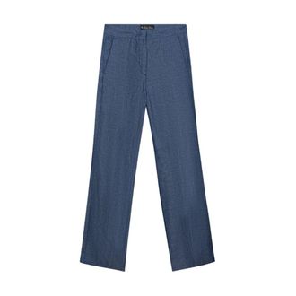 Brooks Brothers Straight Fit Cotton Linen Trousers - female - Brooks Brothers - Wide Trousers - Blue - XS - Trousers