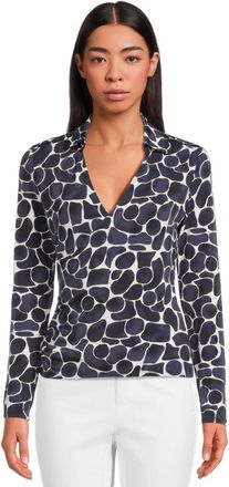 Nic+Zoe NIC+ZOE Wrap Top Womens Indigo Geo Pebble Print Knit V-Neck GBO4040