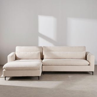 Maisons du monde Sof&aacute; cheslong izquierdo de 4/5 plazas con reposacabezas de tela beige