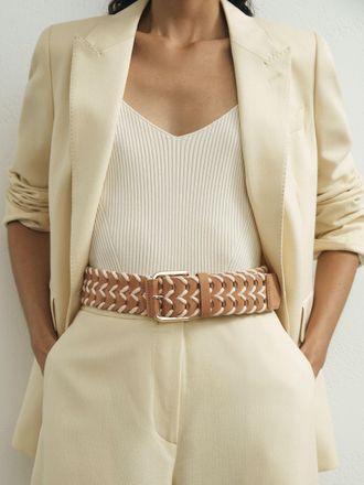 Ismad London Leather Braided Waist Belt, Neutral, S