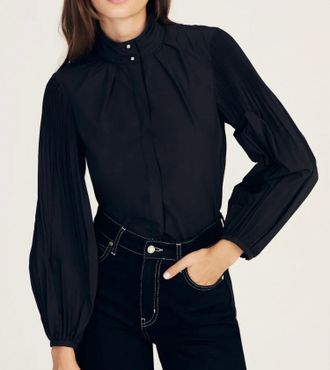 Derek Lam Lupa Pleated Sleeve Top In Black