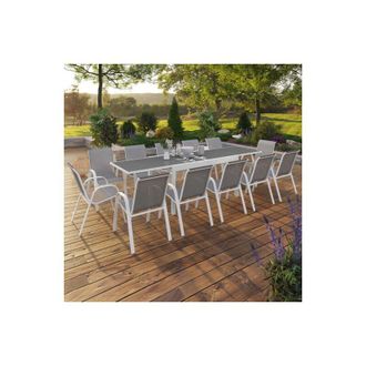 IDMarket Conjunto De Muebles De Jard&iacute;n Madrid Mesa Extensible 135-270 Cm Y 12 Sillas Apilables Blanco Y Gris