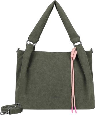 Fritzi Aus Preu&szlig;en Fritzi Sue03 Suede Jacky Soft Shopper Faux Leather Womens Handbag Festival City Vegan Suede Look Cord Pendant Zip 28.5 x 40 x 12 cm - Anthracite - Gre