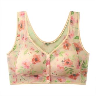 Generic Womens Comfortable Vest Style Push Up Bra with Fixed Cups Floral Mesh, Seamless Design for Daily Elegance Khaki