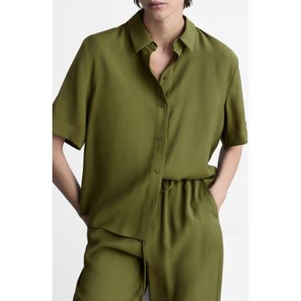 Mango Fluid Shirt in Khaki Green at Nordstrom, Size 8
