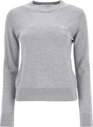 Maison Kitsun&eacute; Baby Vos-patch Trui - Dames - Ronde hals truien - Grijs - M - Wol - Truien & Vesten