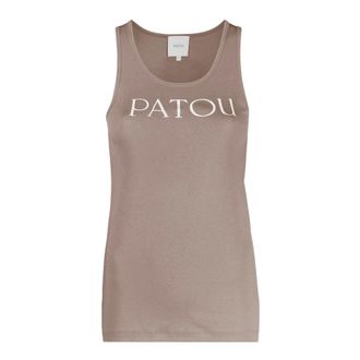 Patou Sleeveless Tops, female, Beige, XS, Logo Cotton Tank Top