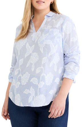 Nic+Zoe Sky Stripe Jacquard Popover Top in Blue Multi at Nordstrom, Size 1X