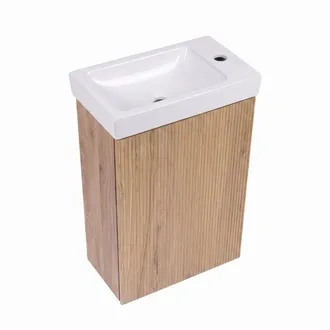 Saniclass Holz Atelier Toiletmeubelset - 40x60.5cm - 1 deur - fontein keramiek - kraangat rechts - eiken natural