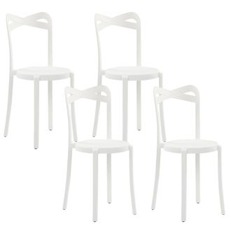 Beliani Conjunto De 4 Sillas De Jard&iacute;n Blancas Polipropileno Ligeras Interior Exterior Resistente A La Intemperie Pl&aacute;stico Moderno Camogli