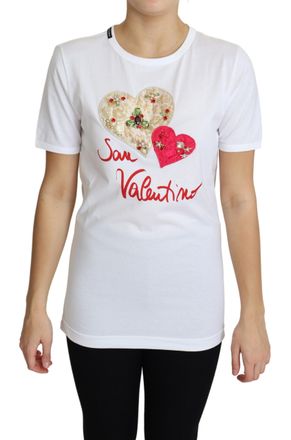 Dolce & Gabbana Dames Witte San Valentino Hart Kristallen T-shirt Top