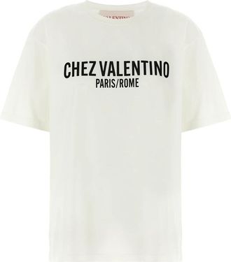 Valentino Garavani Jersey Katoenen T-shirt met Chez Valentino Print - Dames - T-shirts - Wit - XS - Katoen - Tops