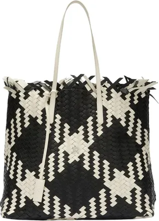 John Richmond Tassen, Dames, Veelkleurig, ONE Size, Leer, Geweven Shopper Tas met Geometrisch Patroon