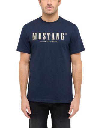 Mustang T-Shirt MUSTANG Style Austin, Herren, Gr. XXL, schwarz saphi, Jersey, Obermaterial: 100% Baumwolle, bedruckt, unifarben, regular fit h&uuml;ftbedeckend, Ru