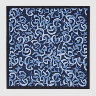 Gucci Printed Silk Pocket Square, Blue, Cotton
