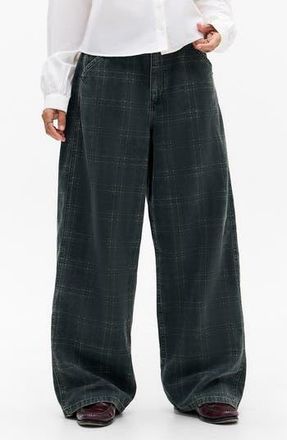 BDG Jaya Check Low Rise Wide Leg Jeans in Green at Nordstrom Rack, Size Medium