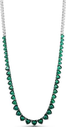 SHYMI Graduated Heart Tennis Necklace in Silver- Half Green/White at Nordstrom