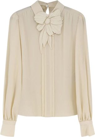 Valentino Geborduurde Crepe de Chine Blouse - Dames - Blouses - Geel - S - Leer - Overhemden