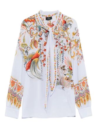 Etro tie-neck bird-print blouse - Blue