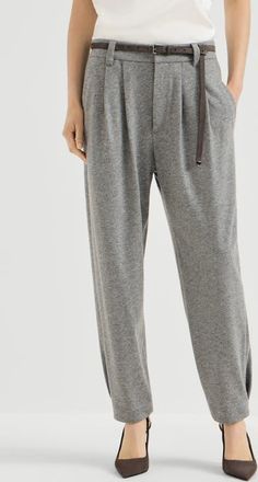 Brunello Cucinelli Cashmere jersey tailored trousers in Grey at Nordstrom, Size 42