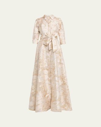 Teri Jon Metallic Jacquard Midi Shirtdress