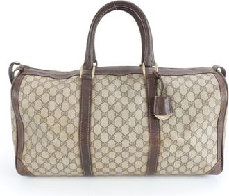 Gucci Brown Leather Coated Canvas Boston Bag Tote Bag (Pre-Owned)