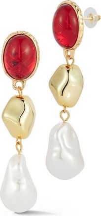 Sphera Milano Pebble Faux Pearl Drop Earrings in Gold/red at Nordstrom Rack