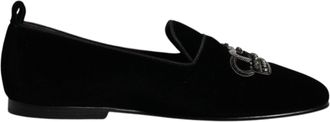 Dolce & Gabbana Black Velvet Crystal Crown Loafers Formal Dress Mens Shoes