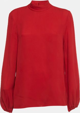 Theory Red Silk Mock Neck Top